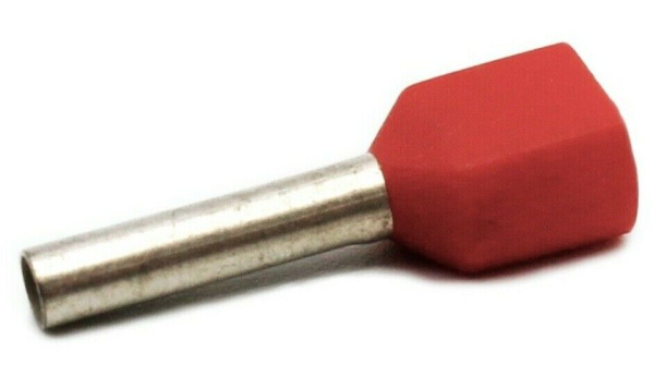 Hilpress Doppel - Aderendhülsen 2x 1 mm² isoliert rot Hülse 10 mm lang  Kupfer verzinnt 2x1,0HL 100 Stück